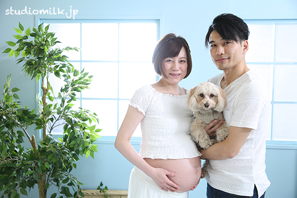 【朝フォト！】ワンちゃんと一緒にマタニティフォト！ペットと一緒に撮影出来る写真館。